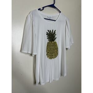 CHICO'S TOUCH OF COOL PINEAPPLE SEQUIN TEE Supima Blend Size 2 US 12 Soft White